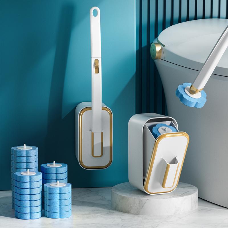 Plunger Toilet - Wandmontiertes Toilettenbürsten-Set mit Halter, 18 Einweg-Bürstenköpfen,
